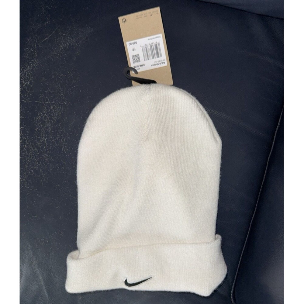 Nike Beanie Adult Unisex One Size White New Cuffed Embroidered Swoosh HF0187-100